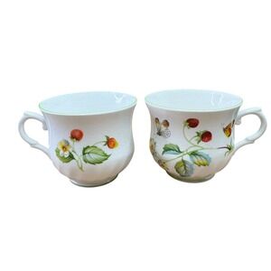 James Kent Old Foley Strawberry Pattern Tea Cups Set of 2 Vtg England Porcelain